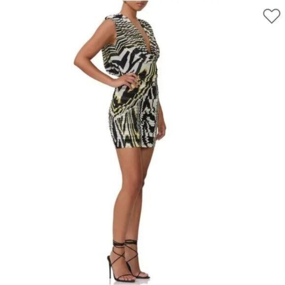 New AFRM Anthropologie Kerra Abstract Zebra Print Plunge Neck Minidress Size S - Picture 11 of 11